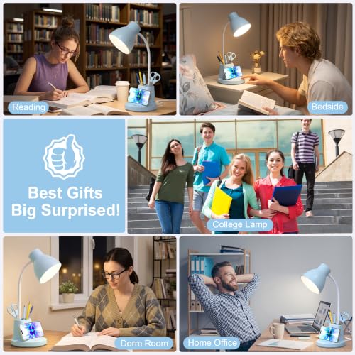 10W Wireless Charging LED Desk Lamp with Pen Holder, CRI 95, Blue | 800LM, 3 Modes, 360°Flexible Arm, Touch, Brightness, Table Lamp for Home Office, Dorm, Bedside, Study, Reading, with Adapter - color: Blue