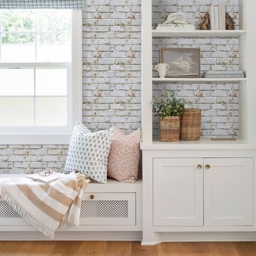 3D Faux Brick Wall Panels Peel and Stick, 10 Pcs 11.8" x 11.8" | Retro Whitewash, Not Real Brick, Ultra-Light Thin PVC 3D Fake Brick Wallpaper Decorative Tiles for DIY Interior Decor - color: Retro Whitewash-1