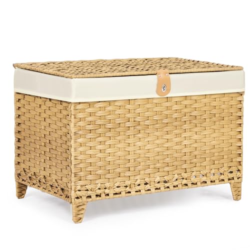 Wicker Storage Basket with Lid, 160L Shelf Basket with Removable Liner Bag | Rattan-Inspired Woven Design, Elevated Feet, Storage Trunk for Wardrobe, Bedroom & Home Organization - color: Natural, size: 160L