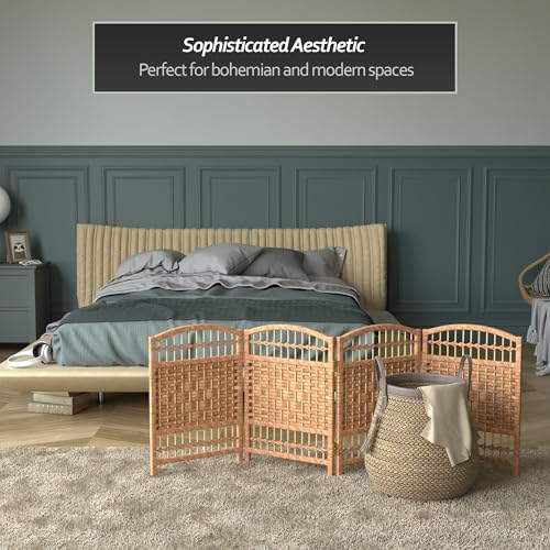 Red Lantern 2 ft. Short Fiber Weave Folding Screen - Natural - 4 Panels - color: Natural, size: 4 Panel