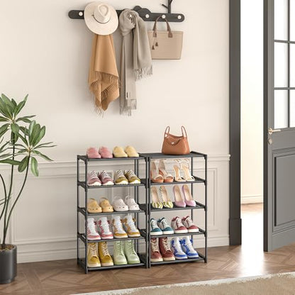 Autonomier 10 Tier Tall Shoe Rack, Non-Woven Fabrics Narrow Shoe Shelf | Vertical Compact Storage Organizer, Small Space Saving for Closet Floor, Front Door Entrance, Entryway, Black - size: 10-Tier