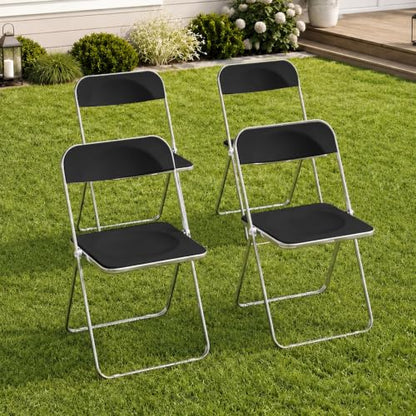 JPBSTO 4 Pack Matte Black Folding Chairs - Professional Set Stackable for Meeting Room, Theater Row, Dining Set (300lb Capacity) - color: Black, size: 4-Pack
