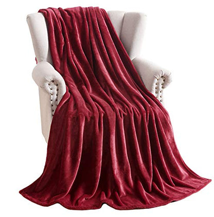 TASTHROW Large Flannel Fleece Throw Blanket, 50×70 Inch - Burgundy | Cozy Lightweight Thick Blanket - All Seasons Suitable for Women, Men and Kids - color: Burgundy, size: 50"x70"