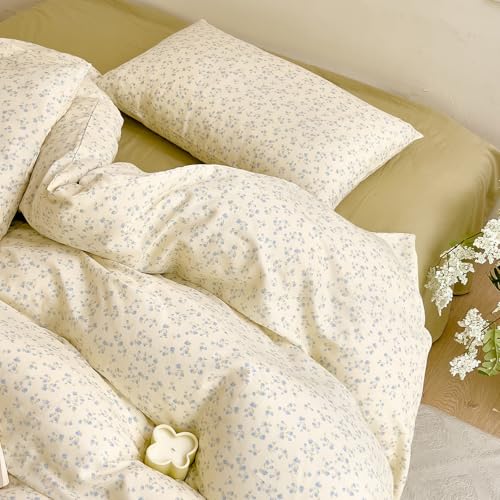 Blue Floral Full Duvet Covers Cotton Double Gauze Full Size Comforter Cover Cute Boho Cottage Core Country Duvet Cover Set with Hidden Zipper Vintage Girls Bedding Set Soft Duvet Protector - color: C Floral10, size: Full(Duvet Cover and 2 Pillows Sham)