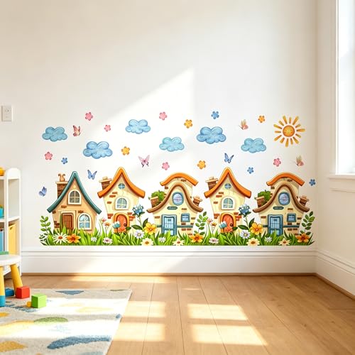 Cartoon House Wall Decals Peel and Stick Kids Room Nursery Decor - color: Terraced Houses