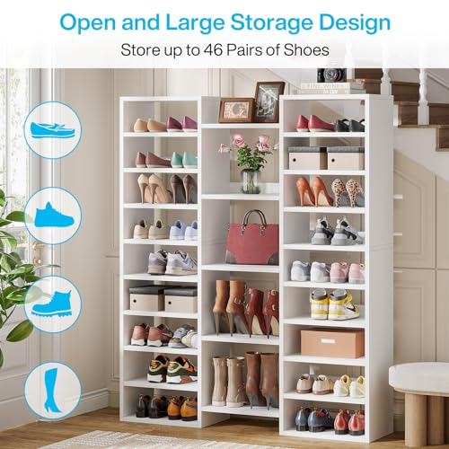 Tribesigns 14-Tier Shoe Cabinet, 59" Tall White Storage Organizer | 46 Pairs Wide Shoe Shelf with 22 Open Cubbies, Freestanding Entryway Shoe Rack for Closet, Living Room, Entryway, Hallway