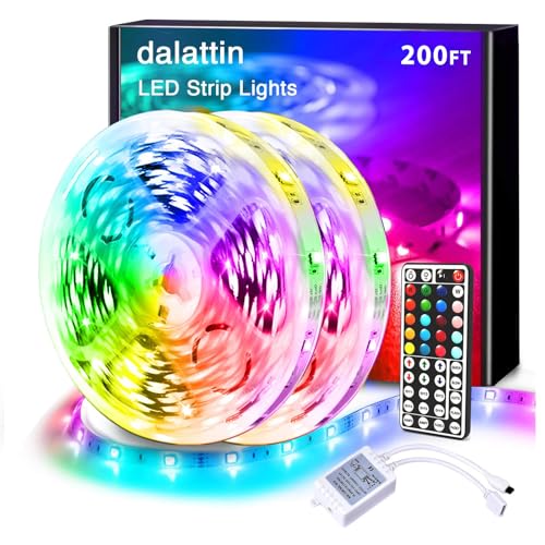 dalattin LED Strip Lights 200ft Lights Strip for Bedroom, Desk, Indoor Room Bedroom Brithday Gifts Decor with 44 Keys Remote and 24V Power Supply Color Changing Lights,2 Rolls of 100ft - size: 200 ft