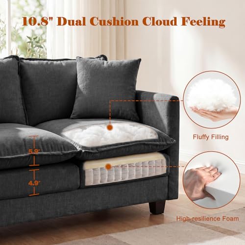 50'' Loveseat Sofa Cloud Sofa Couch, Modern Loveseats 2 Seat Couch 27" Deep Seat with 2 Pillows for Small Spaces Apartment Studio Office Bedroom Living Room, Grey - color: Grey, size: 50"