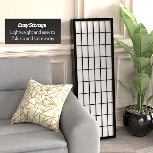 4 ft. Short Window Pane Shoji Screen - Black - 6 Panels - color: Black, size: 6 Panels