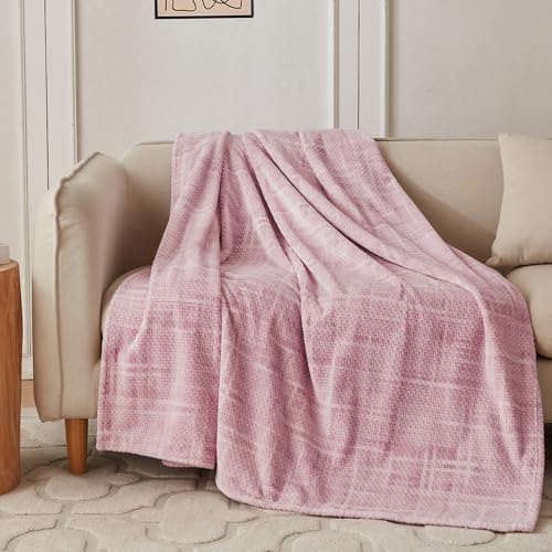 COOVA Fleece Bed Blanket Twin Size, Super Soft and Cozy 3D Jacquard Warm Blankets, Lightweight and Fuzzy Throw for Couch, Sofa, Chair, Giftable (Light Pink, 60"x80") - color: Graphite Light Pink, size: 60"x80"