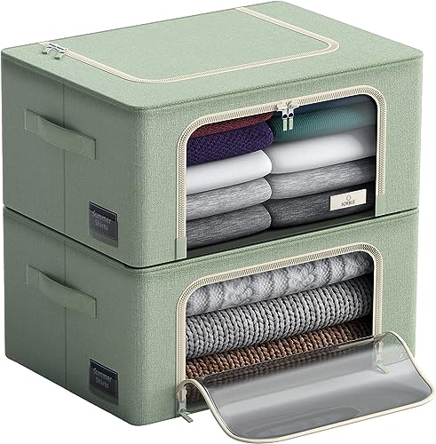 Sorbus Storage Bins with Metal Frame - Stackable & Foldable Clothes Organizer Bags - Oxford Fabric Storage Containers with Large Clear Window & Carry Handles, Bedroom Organization for Bedding & Linen - color: Teal, size: 2 Pack