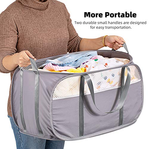 Pop Up Laundry Hamper, Holds 1.5 Loads, Honeycomb Breathable Laundry Basket | Designed at Dryer-Door Height for Easy Unloading, Collapsible with Strong Handles, Lightweight Carry, Tear-Proof Mesh