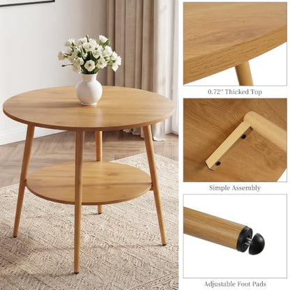 HIPIHOM Farmhouse Round Oak Dining Table, 31.5 Inch Steel Legs for 2-4 | Natural Wood Tone, Space Saving For Rental Tiny Kitchen, Stain And Spill Resistant MDF Top, Stable Anti Wobble Steel Legs - color: Oak Table