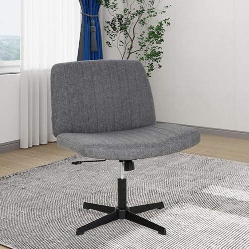 FDW | Criss Cross Chair Without Wheels | Grey | Armless Desk Chair | With Wide Seat, 360 Swivel, Height Adjustable & Stable Metal Base | for Office, Home Office, Vanity Seating | Pack of 1 - color: Grey, style: Without Wheels