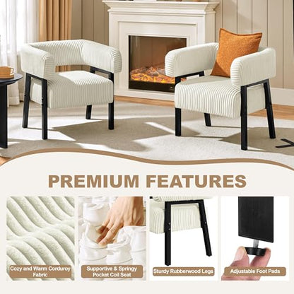 Yaheetech Accent Living Room Chair with Pocket Coiled Seat Set of 1 | Sofa Armchair | Barrel Chair | Corduroy | Comfy | Modern | Small Space | Bedroom | Reading | Beige - color: Beige
