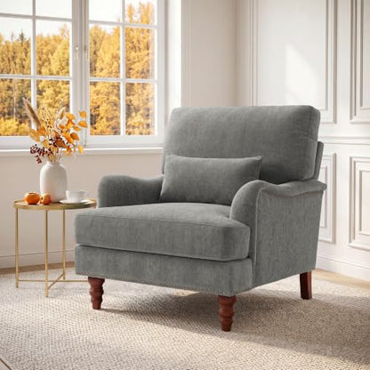 Mid-Century Modern Accent Chair with Lumbar Pillow, Light Brown, 2 Pack | Upholstered Chenille Armchair, Solid Wood Frame & Legs, Comfy Reading Lounge Sofa for Living Room Bedroom, & Small Spaces - color: Chenille Light Brown, size: 2 Seat