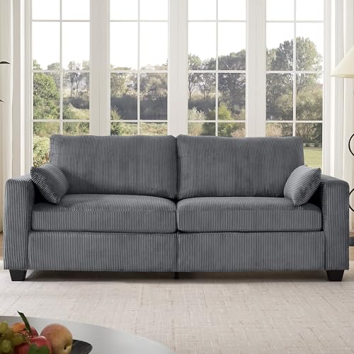 Modern Loveseat Sofa Corduroy Fabric Couches (Gray) | Spring Cushions, Removable Cover, Solid Wood Frame, Wide Armrest, for Living Room, Small Space - color: Grey2