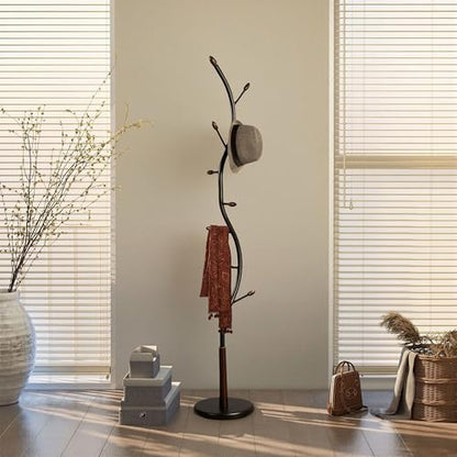 Roundhill Furniture Arles Metal Black and Walnut Standing Coat Rack - color: Black