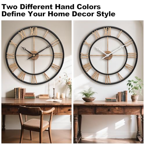 16 Inch Modern Decorative Metal Wall Clock with Big Black Roman Numerals Large Wall Clocks for Living Room Decor, Bedroom, Kitchen, Office,Housewarming Gift - color: Vintage Gold, size: 16 inch