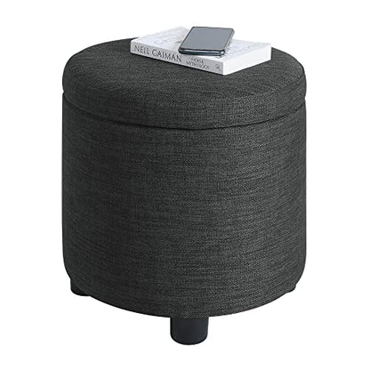 Designs4Comfort Round Accent Storage Ottoman with Reversible Tray Lid - color: Dark Charcoal Gray Fabric