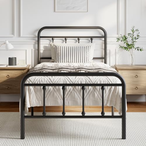 Novilla Metal Bed Frame Twin Size - Modern Minimalist Victorian Style with Headboard/Footboard, Heavy-Duty Steel Slats/Underbed Storage/No Box Spring Needed/Easy Assembly/Noise Free/Black - color: Black, size: Twin
