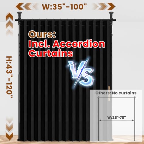 100% Blackout Room Divider Curtains Sets Black 1 Panel W100 x L96in No Drill Curtain Rods(H) 43-120×(W) 35-100 in for Bedroom Privacy Partition Separator - color: Black, size: 100"W x 96"L (Pack of 1)