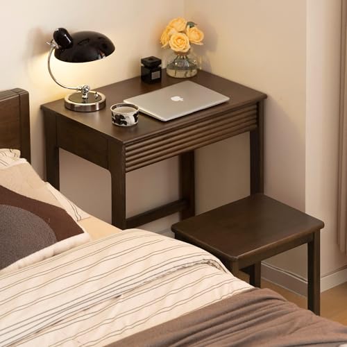 Solid Wood Desk, Walnut Finish Small Writing Desk, Home Office Desk, Computer Desk with 2 Drawers for Small Spaces Study Room Office Bedroom Work 27.55" W - size: 27.55"W