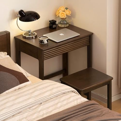 Solid Wood Desk, Walnut Finish Small Writing Desk, Home Office Desk, Computer Desk with 2 Drawers for Small Spaces Study Room Office Bedroom Work 27.55" W - size: 27.55"W