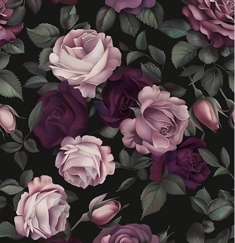 Dark Vintage Floral Peel and Stick Wallpaper 17.5" x 393",Purple | Self Adhesive/Removable/Waterproof/Thick Vinyl Contact Paper for Bathroom Bedroom Shelf Cabinet Drawer,Prepasted,Easy Peel - color: Pink/Purple, size: 393" x 17.5"