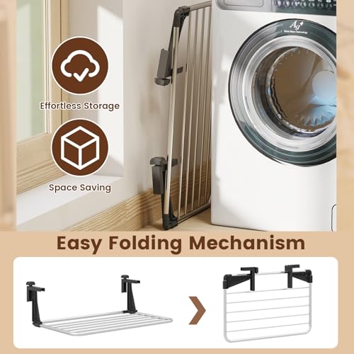 Tangkula Portable Clothes Drying Rack for Indoor & Outdoor Use(Small) | 1.2”-5.1” Adjustable Hook Length for Window sills Radiators Handrails & Guardrails | 2” Hanging Space | Robust Aluminum Frame - size: Small