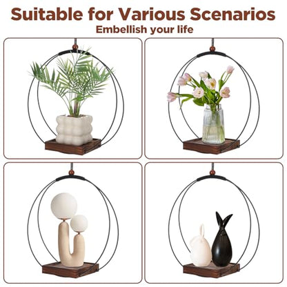 2 Pack Hanging Planters,12 Inch Metal Plant Hanger Flower Pot Holder | for Indoor Outdoor Plants, Sturdy Wood Base, Modern Boho, Minimalist, Basket, Wall Ceiling Window Stands, Home Wall Decor