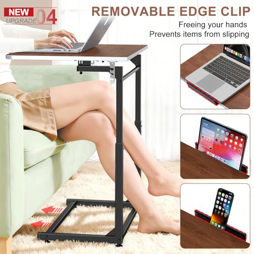 Tv Tray Table Set of 2,Extra Large Dinner Food Tray Table,Couch&Bed Eating Desk,Heavy Duty Folding Laptop Side Table with 8Height&90° Tilt Adjustable,C-Shaped End Table with Phone Slot Walnut - color: Walnut Wood Color, size: 2 Pack
