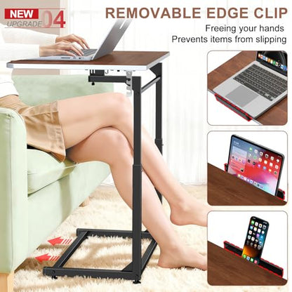 Tv Tray Table Set of 2,Extra Large Dinner Food Tray Table,Couch&Bed Eating Desk,Heavy Duty Folding Laptop Side Table with 8Height&90° Tilt Adjustable,C-Shaped End Table with Phone Slot Walnut - color: Walnut Wood Color, size: 2 Pack