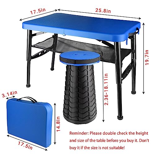 Small Folding Table, Adjustable Height, Camping & Picnic Table, 4 Foot Lightweight - color: Blue