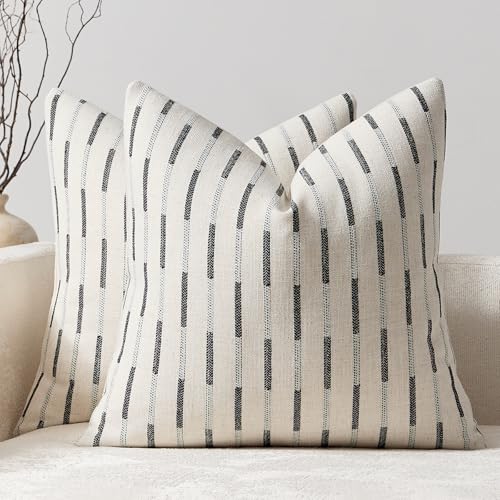 Set of 2 Throw Pillow Covers 18x18 Linen Decorative Couch Pillow Cases Neutral Beige Farmhouse Textured Square Accent Pillow Covers for Living Room Sofa Bedroom, Black - color: Black, size: 18" x 18" (Pack of 2)