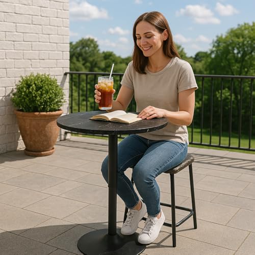 Magshion 23.5'' Round Adjustable Height Wood Bar Pub Table Adjustable Range 27.5"-36" Living Room Dining Room Bar Cocktail Table - color: Black Rock, size: 23.5 in