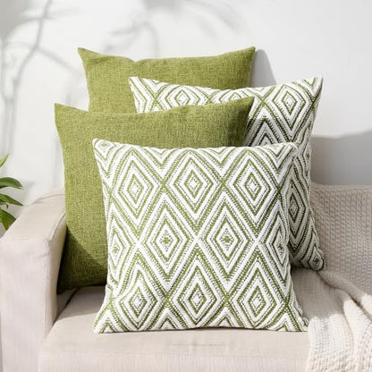 HPUK Throw Pillow Covers 20x20, 4 Pack, Green Textured Couch Pillow Covers | Polyester fabric, patterned and solid designs, hidden zippers, machine washable, for sofas and beds, inserts not included - color: Green, size: 20" x 20" (Pack of 4)