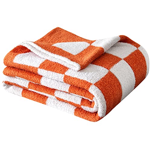 SeaRoomy Fuzzy Checkered Throw Blanket for Couch,Orange 51"X63" | Warm,Cozy,Fluffy,Lightweight,Gift for Women Couch Sofa Bed Room Home Decor - color: Burnt Orange, size: 51"×63"