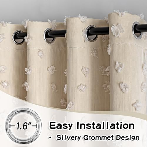 MYSKY HOME Double Layer Curtains for Girls Bedroom Kids Curtain Beige Pom Pom Sheer Window Curtains 2 Panels Beige Curtains Grommet Room Darkening Solid Nursery Curtains 63 Inches Length, W52 X L63 - color: Z-beige, size: 52"W x 63"L (Pack of 2)