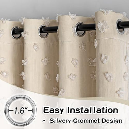MYSKY HOME Double Layer Curtains for Girls Bedroom Kids Curtain Beige Pom Pom Sheer Window Curtains 2 Panels Beige Curtains Grommet Room Darkening Solid Nursery Curtains 63 Inches Length, W52 X L63 - color: Z-beige, size: 52"W x 63"L (Pack of 2)