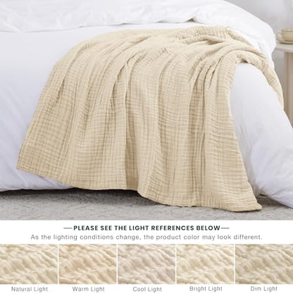 Love's cabin 100% Cotton Muslin Blanket, 6 Layer Lightweight Breathable Gauze Throw Blanket 50 x 60 Inches, Soft All Season Blanket for Couch, Bed, Sofa, Beige - color: Beige, size: Throw(50"x60")