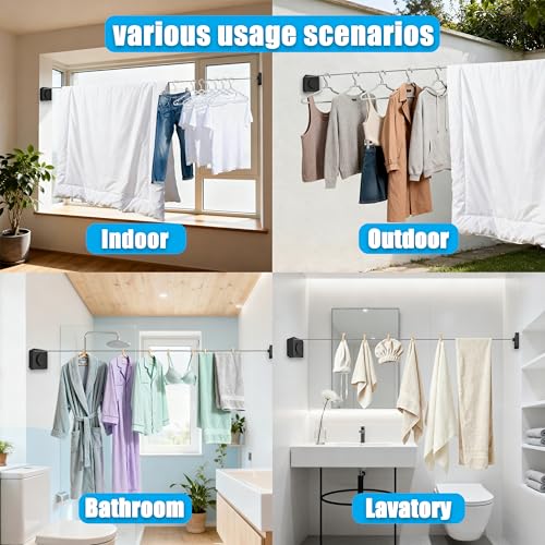 Retractable Clothesline, Non-Sagging Wall Mounted Laundry Line, Space-Saving Stainless Steel Clothes Line, Heavy Duty Drying Rack 15.6 Ft for Apartment, Dorms, RV & Travel (Black) - color: Black