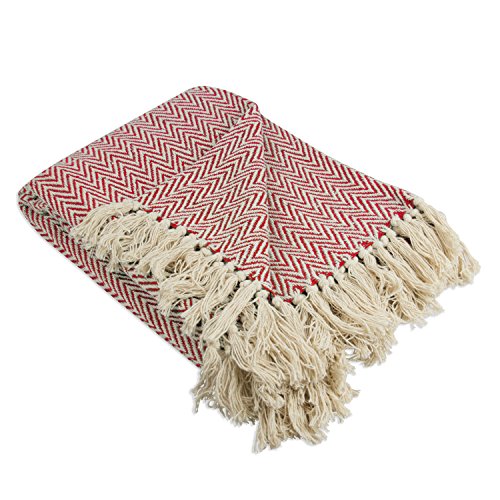 DII Chevron Throw Collection Handloomed Cotton, 50x60, Tango Red - color: Tango Red, size: 50x60"