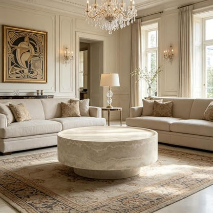 31.49‘’Round Coffee Table, Travertine Style Fiberglass Pedestal Table - color: 31.49‘’ Mars Pattern