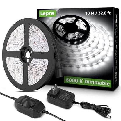 Lepro LED Strip Light, 32.8Ft Dimmable Vanity Lights, 6000K Super Bright LED Tape Lights, 600 LEDs SMD 2835, Strong 3M Adhesive, Suitable for Home, Kitchen, Under Cabinet, Bedroom, Daylight White - size: 32.8 ft