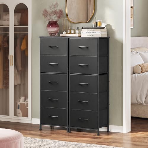 WLIVE Tall Dresser for Bedroom, 5 Drawer Dresser, Charcoal Black | 5 vertical fabric drawers, Tall vertical design, Bedroom or closet use, Dresser for small spaces, Chest of drawers - color: Charcoal Black