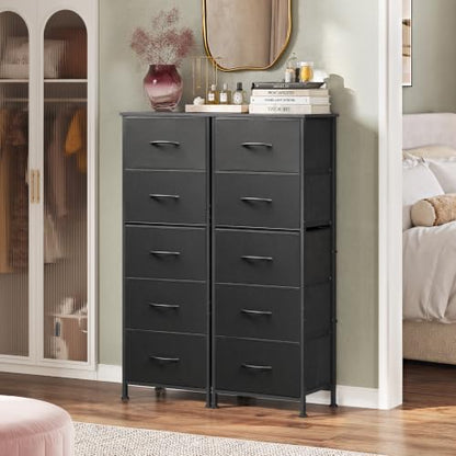 WLIVE Tall Dresser for Bedroom, 5 Drawer Dresser, Charcoal Black | 5 vertical fabric drawers, Tall vertical design, Bedroom or closet use, Dresser for small spaces, Chest of drawers - color: Charcoal Black