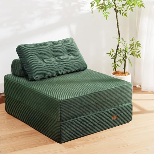 Folding Chair Bed,Wall-Free Foldable Sleeper Chair for Small Space | Twinsized Sofa Lounger offers wider seating and sleeping space for family.Multi-mode design fits daily rest and guest lodging - color: Emerald Green, size: Twin
