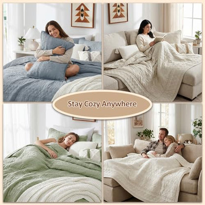 WDCOZY Boho Blue Grey Twin Quilt Size Bedding Sets with 1 Pillow Sham, Farmhouse Lightweight Soft Bedspread Coverlet for All Season, 2 Pieces, 68x90 inches - color: Boho-blue Grey, size: Twin