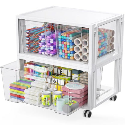 Stackable Storage Drawer Carts, Extra Large Bins 2 Tier 3 Drawers | Smooth Pull-Out Drawers, Clear Plastic Storage Organizer Container For Home Office Bedroom Bathroom Art Crafts Under Desk - size: 2 Tier 3 Drawer